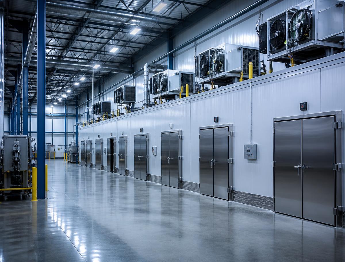 Modern commercial cold-chain and refrigeration facility interior