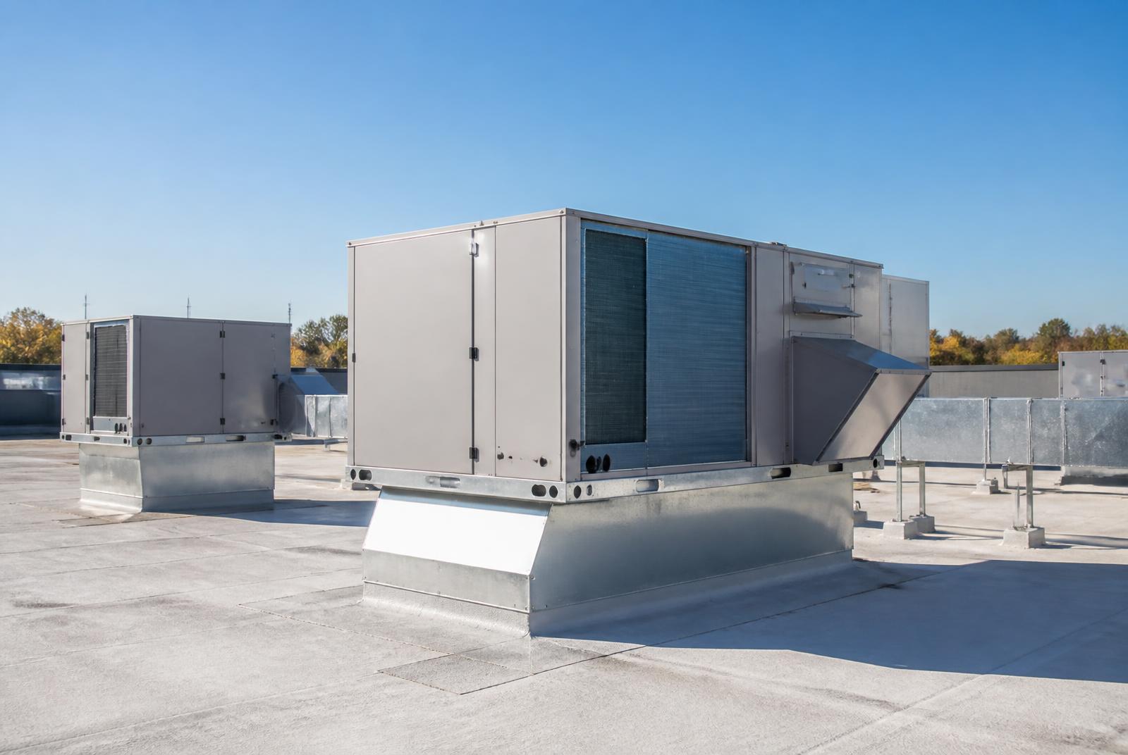 Representative commercial rooftop and packaged air-conditioning equipment at an institutional building.