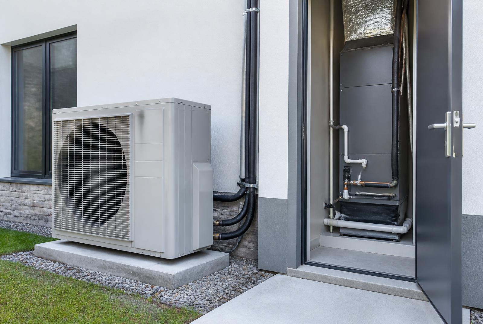 Split system condensing unit and indoor air handler at a light-commercial building.