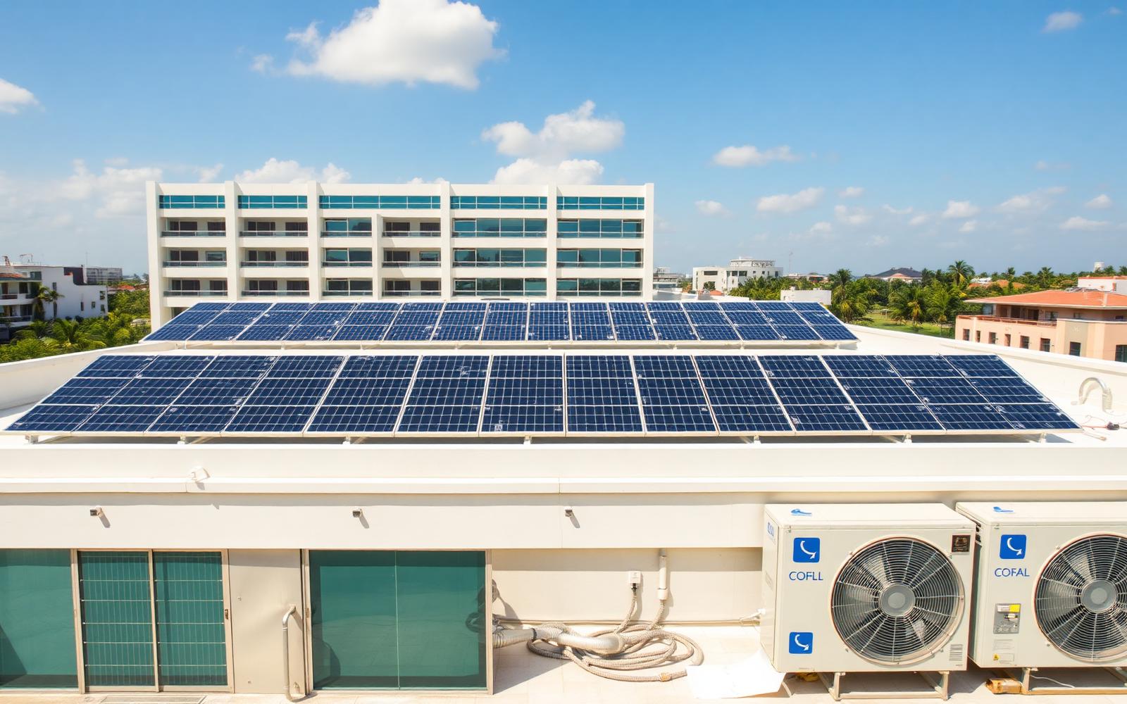 Commercial hospitality building with technology-driven cooling and energy solutions