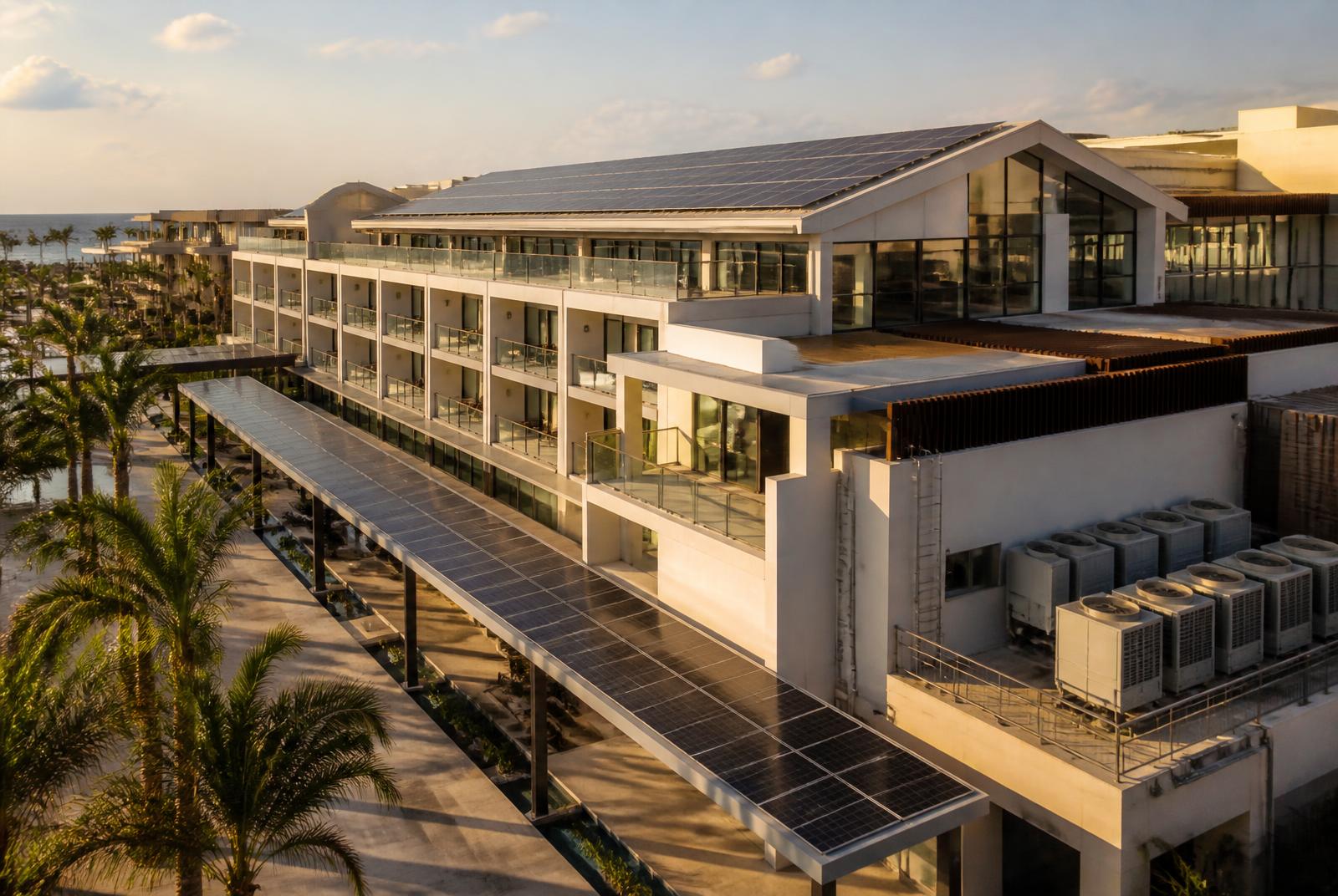 Representative application environment: photovoltaic installation and air-conditioning equipment at a hospitality property.